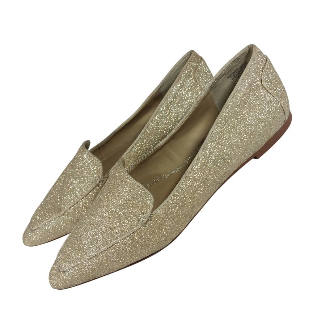 ANN TAYLOR! SWEET GOLDEN STARDUST POINTY TIE CLASSIC SLIP-ON LOAFERS! SZ 6M - Picture 1 of 10